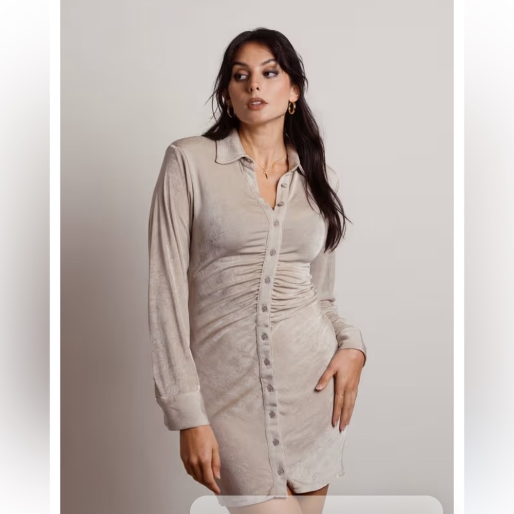 Beige Button-Up Shirt Dress NWOT